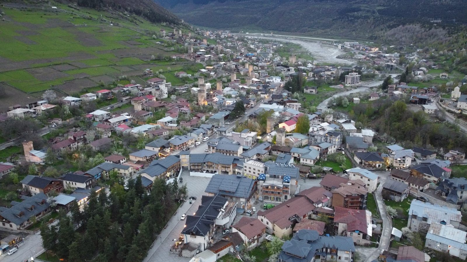 Mestia town and towers